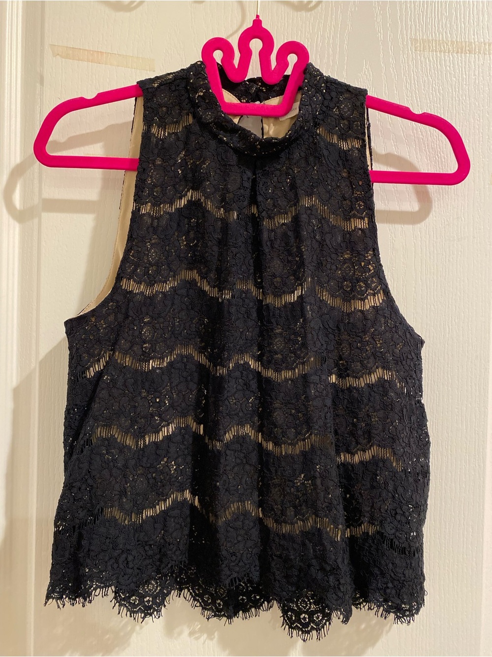 love, Fire Black Lace High-Neck Halter Sleeveless Blouse